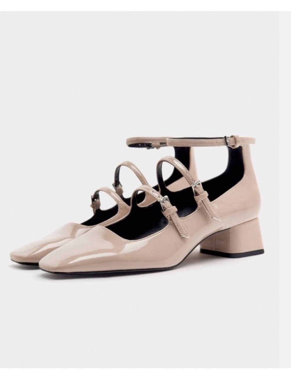 Patent Multi-Strap Block Heel Pumps